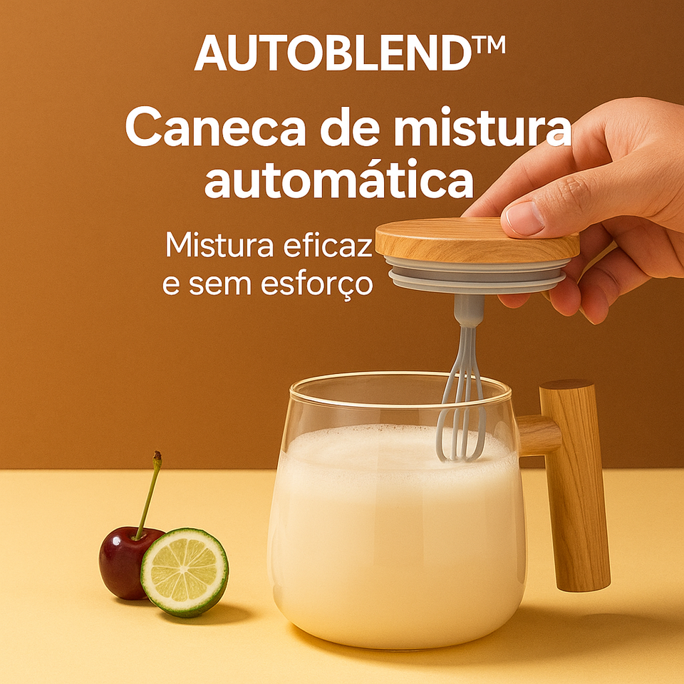 AutoBlend™ – A caneca que mistura sozinha. Zero grumos. Zero esforço.